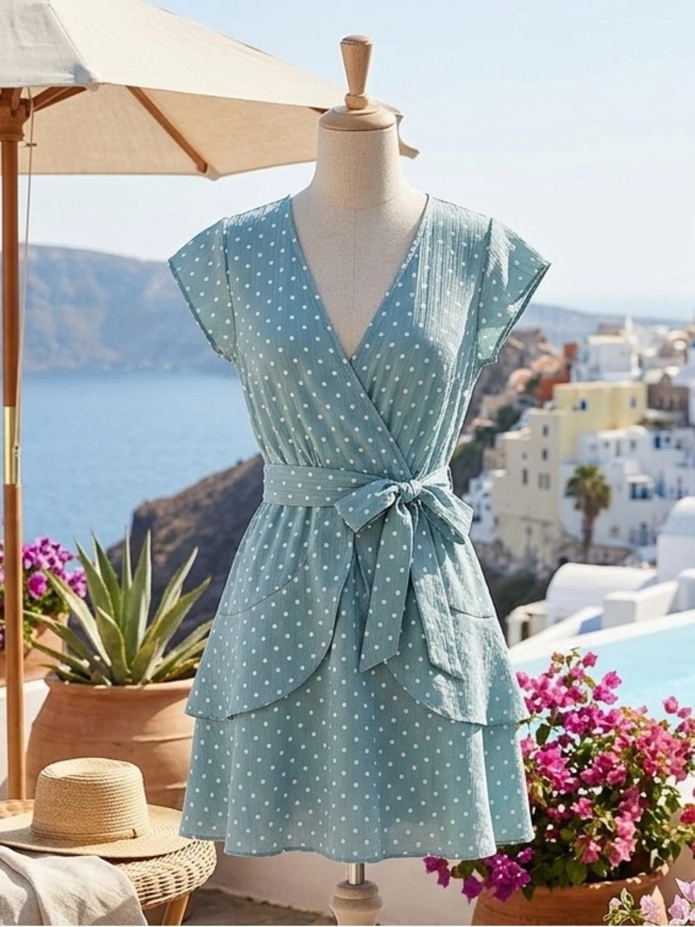 Morrisday The Label – Sage Polka Dot Mini Dress (Size S)